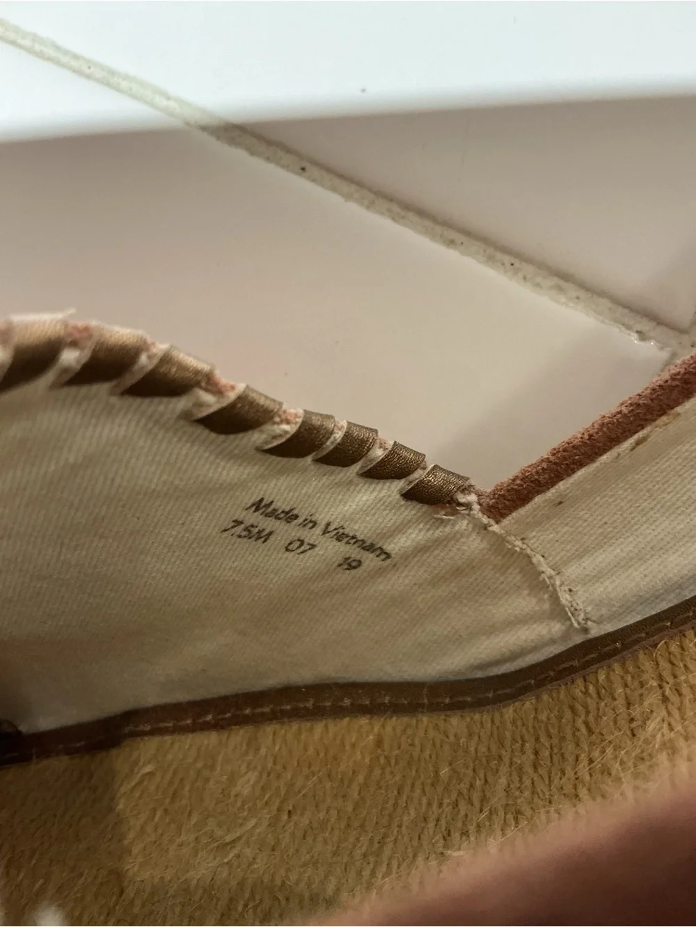 Jack Rogers Palmer Espadrille Wedge Sandals Rose Gold Suede Whipstitch Peep Toe